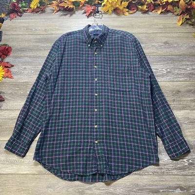 John Ashford Flannel Shirt Size Large Tall Green Blue Plaid Button Down Men’s - Image 1 of 4