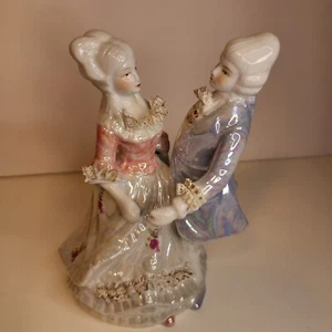Antique French Hand Painted Dancing Victorian Courting Couple Porcelain Figurine - Imagen 1 de 16