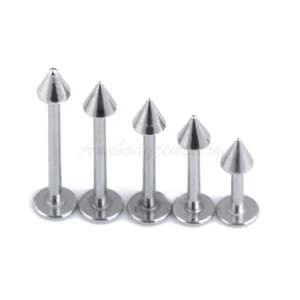 16g 14g Spike/ Cone Top Stainless Steel Labret Lip Monroe Cheek Tragus Ring Stud - Picture 1 of 2