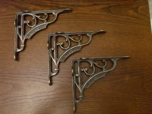 3 antique style cast iron shelf brackets 8" x 7" singer sew shelving brackets 3X - Picture 1 of 11