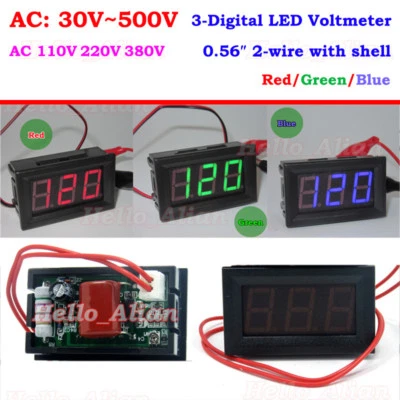 Mini AC 30-500V 3-Digital LED Voltmeter Panel Spannungsanzeige Messgerät 110V 220V 230V - Bild 1 von 4