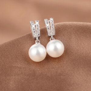 Elegant White Pearl Women 925 Silver Filled Drop Earring Wedding Jewelry