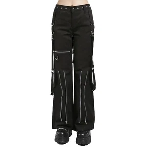 Puritues Damen Gothic Schwarz Bondage Mode Neu Reißverschluss Träger Hose - Bild 1 von 4