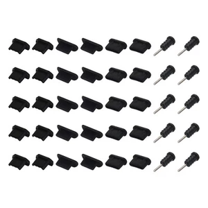 40 pièces capuchons de couverture de conduit de port téléphone, prise audio USB C/Micro USB/3,5 mm, noire - Photo 1 sur 7
