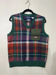 Polo Ralph Lauren Mens Size S polo sport Plaid Wool V Neck Jumper Vest NWT - Picture 1 of 14