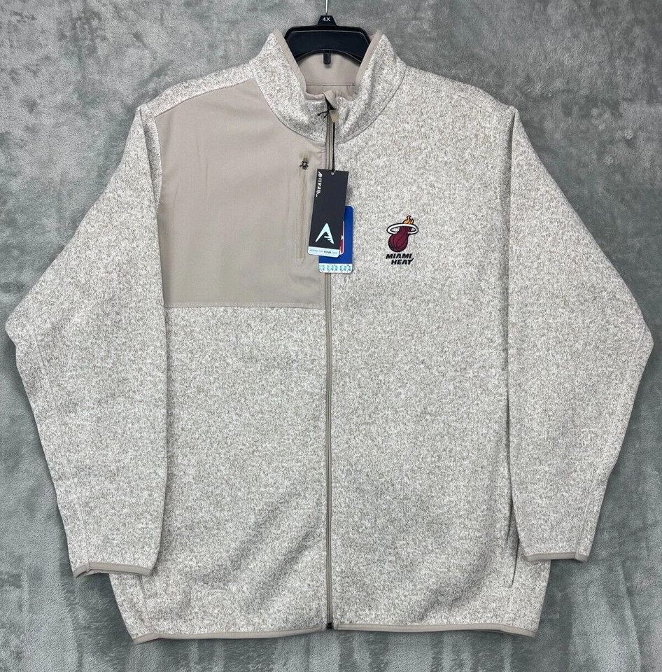 Jaqueta masculina nova com etiquetas Antigua com zíper completo Miami Heat Fortune urze de aveia tamanho 2XL - Imagem 1 de 4