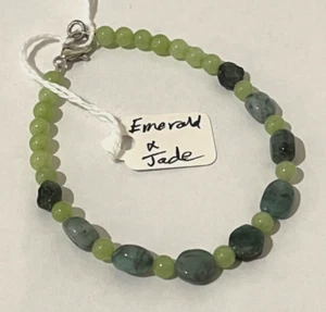 Emerald & Jade Bead 6.75" Bracelet with Silver Plated Lobster Clasp - Picture 1 of 3