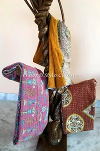 3 Pcs Lot Art Kantha Twin Quilt Bengali Reversible Blanket Cotton Bohemian Throw - Picture 1 of 4