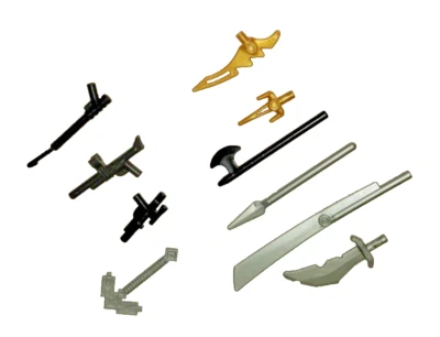 LEGO lot of 10 minifigures weapons gun, daggers, swords in black, gray & gold - Image 1 of 4