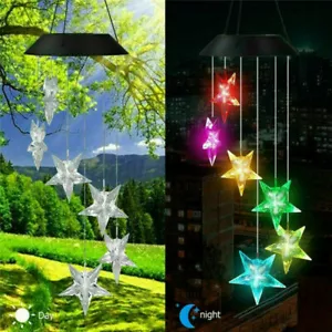Solar Wind Chimes Lights Color Changing LED Hanging Hummingbird Star Garden Lamp - Picture 1 of 41