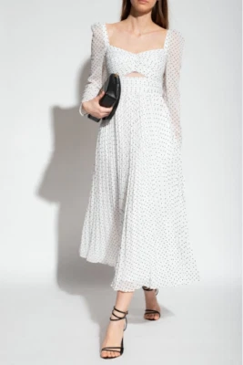 AUTORRETRATO Mujer Blanco Arrugado Gasa Punto Midi Vestido Talla UK8 US4 Foto 1 de 4