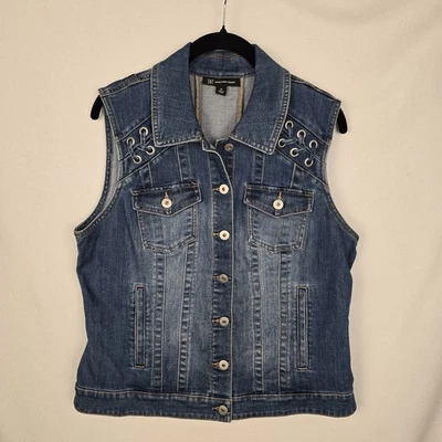 Chaleco vaquero INC para mujer mediano con cordones desgastado boho occidental vaquera festival  Foto 1 de 4