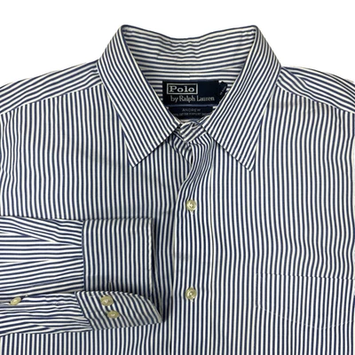 Camisa Polo Ralph Lauren Andrew Pinpoint Oxford Rayas Azules Para Hombre Talla 16 34/35 Foto 1 de 4