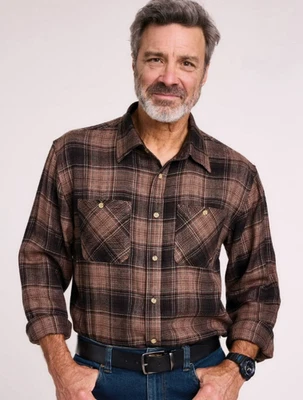 Мужская коричневая клетчатая фланелевая рубашка John Blair на пуговицах с длинным рукавом размер XL B05100 - Изображение 1 из 4