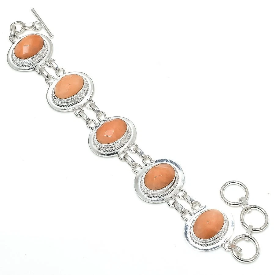 Pulsera de plata de ley 925 hecha a mano con piedras preciosas de amazonita rosa tamaño 7-8" Foto 1 de 1
