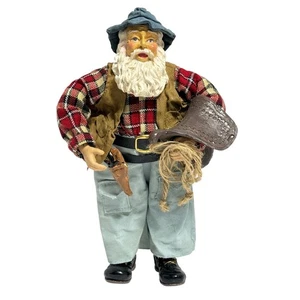Vaquero Occidental Muñeca Papá Noel Estatuilla Sombrero Azul Camisa a Cuadros Cuerda de Montura - Imagen 1 de 6