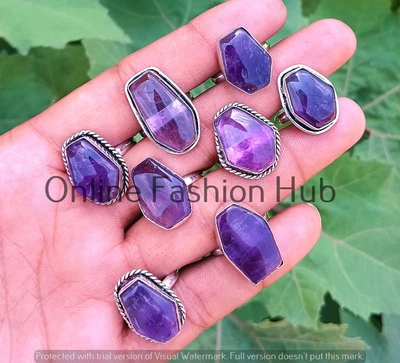 Amethyst Gemstone 925 Sterling Silver Plated Coffin Rings Lot Wholesale Jewelry - Изображение 1 из 2