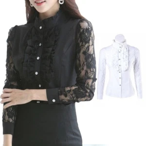 Damen Langarm Blumen Spitze Shirt Elegant Top Viktorianische Bluse Rüschen Retro Neu - Bild 1 von 12