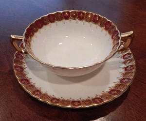 ROYAL CROWN DERBY HERALDIC WEINROT MUSTER A1068 CREME SUPPE SCHÜSSEL & UNTERTASSE SET (S) - Bild 1 von 6