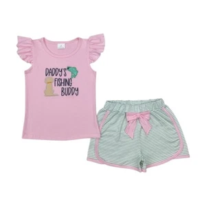 Daddy's Fishing Buddy Hunting Season Toddler Baby Girls Summer Shorts Set - Picture 1 of 13