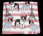 Kassafina Boston Terriers Paris Eiffel Tower Coral Pink Stripe Velour Bath Towel