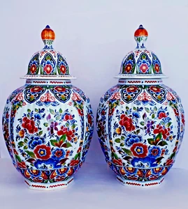 DELFT XL LIDDED VASE MULTICOLOR GINGER JAR POLYCHROME 17.7 INCHES HAND-PAINTED - Picture 1 of 10