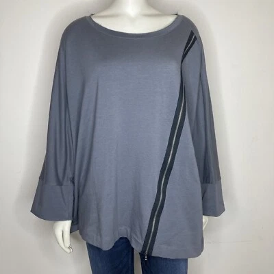 Suéter Chalet Top Talla XL Cremallera Asimétrica Gris Dobladillo Crudo Escote Lagenlook Foto 1 de 4