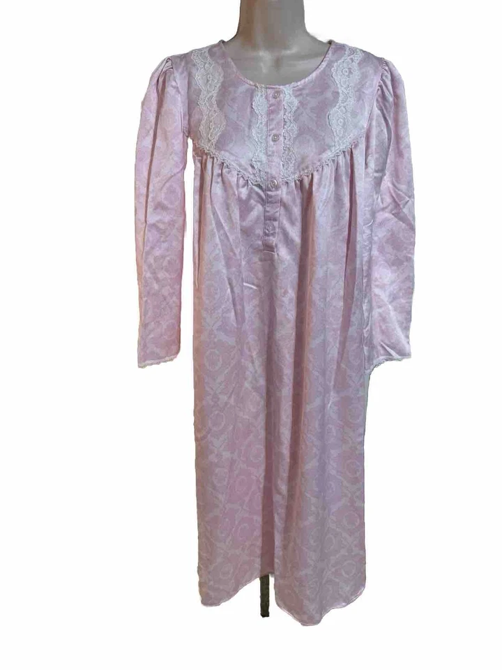 Camisón Miss Elaine Petites satinado rosa pálido ribete de encaje midi manga 3/4 P Foto 1 de 4