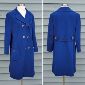 Vintage 50s 60s Jackie O Kennedy Cobalt Blue Double Breasted Trench Pea Coat - Picture 1 of 8