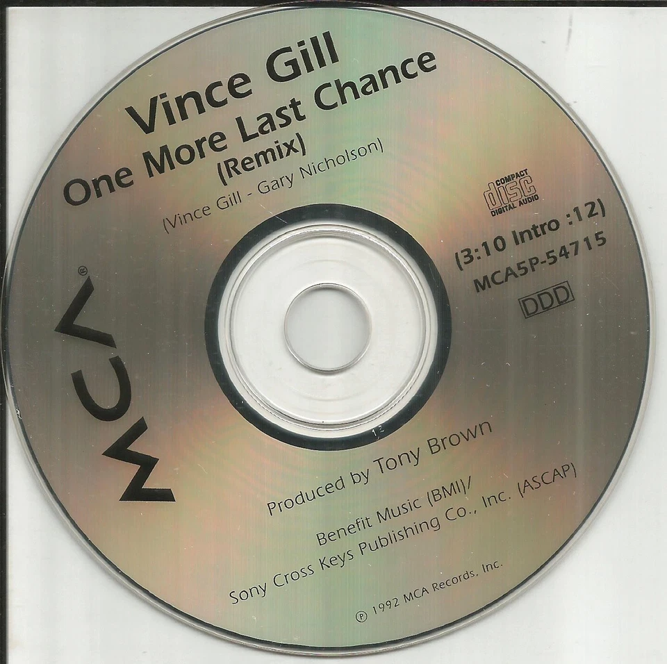VINCE GILL One More Last Chance w/ RARE REMIX PROMO radio DJ CD Single 1993 Foto 1 de 1