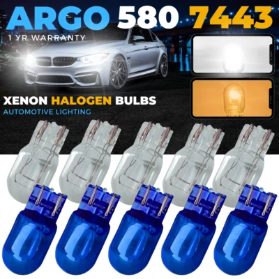 580 W21/5w 7443 White Halogen T20 DRL Side light Brake Stop Tail light Bulbs 12v - Image 1 of 4