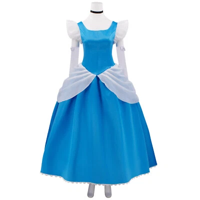 Cosplay Principessa Cenerentola Blu Corte Vestito Fascia Guanti Abiti Halloween - Immagine 1 di 4