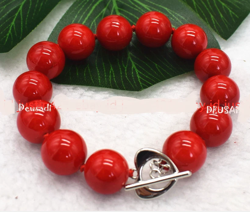 Pulsera de piedras preciosas con cuentas redondas de coral rojo natural - Imagen 1 de 2