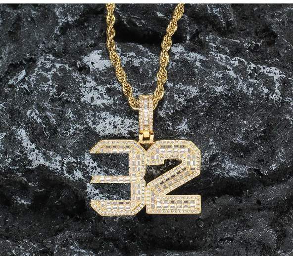 Collar HipHop Cadena Cuerda Circonita Cúbica Helada Colgante 24" Chapado en Oro Número 32 Foto 1 de 1