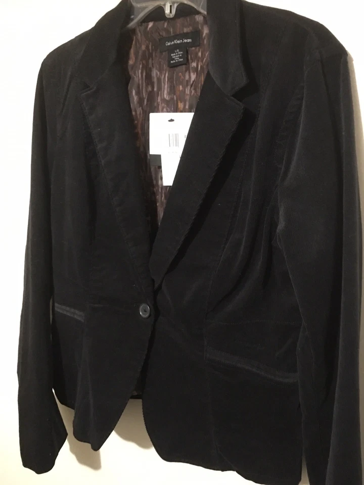 Chaqueta Blazer Calvin Klein Jeans Negra Pana Un Botón Talla L Totalmente Nueva Foto 1 de 4