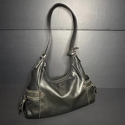 Bolso hobo vintage de cuero negro fósil con bolsillos laterales Foto 1 de 4