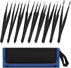 9 Pcs Precision Tweezers Set with Bag, Stainless Steel Anti-Static Stainless Ste - Picture 1 of 7