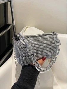 Ladies Rhinestone Decor Bucket Bag Mini Black For Party Shoulder Over Handbag UK - Picture 1 of 17