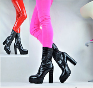 Neuf Designer Chaussures Femme Blockabsat Plateforme Bottes Bottines Noir