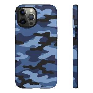 Blue Camo Phone Case - Camouflage Military Inspired Print, Gift, Matte Finish - Picture 1 of 48