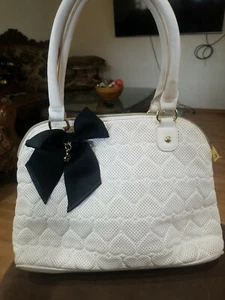 Betsy Johnson Purse White Handbag Black Bow - Picture 1 of 4