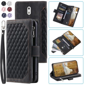 Lujoso Rhombic Leather Wallet Case Zipper Flip Card Case para Nokia 3 - Imagen 1 de 44