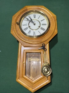 Antique Octagon Regulator Wall Clock Key Wind  Untested - Picture 1 of 8