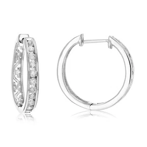 1/2 cttw Diamond Hoop Earrings for Women in .925 Sterling Silver Round 2/3 Inch - Picture 1 of 8