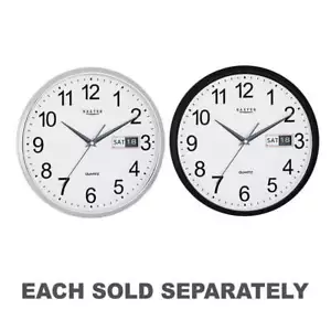 Baxter Windsor Quartz Non Ticking Round Wall Clock with Day and Date 32cm - Foto 1 di 5