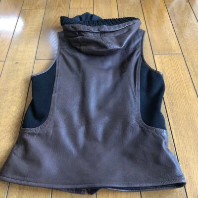 PRADA Hoodie Leather Vest Jacket Size 38 Brown Used - Image 1 of 4