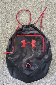 Under Armour String Bag Red Black Backpack Sports Zipper Pockets Cinch - Picture 1 of 8
