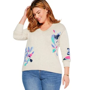 Nic & Zoe x Stitchfix geblümter kurzer Pullover mit V-Ausschnitt – neu mit Etikett Größe 3X - Bild 1 von 5