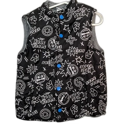 NANNETTE KIDS Puffer Vest Size 6 Black W/Awesome Design Fleece Lining - Image 1 of 4