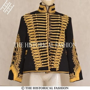 Hussar Coat British Parade Jacket 18th Century Military Dolmen Black Wool Tunic - Picture 1 of 6